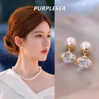 Bông Tai Bạc Kim Zircon Bông Tai Ngọc Trai Cho Nữ Đôi Tay Hàn Quốc Thanh Lịch Đơn Giản Thời Trang Đa Năng Cho Bông Tai Đeo Hàng Ngày