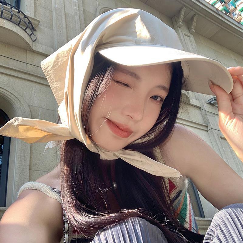 Mũ Đội chống nắng Vành Nhỏ Lưỡi Trai có dây đeo cổ Mau Khô Màu trơn siêu mỏng bảo vệ cổ ngoài trời mùa hè dành cho nữ
