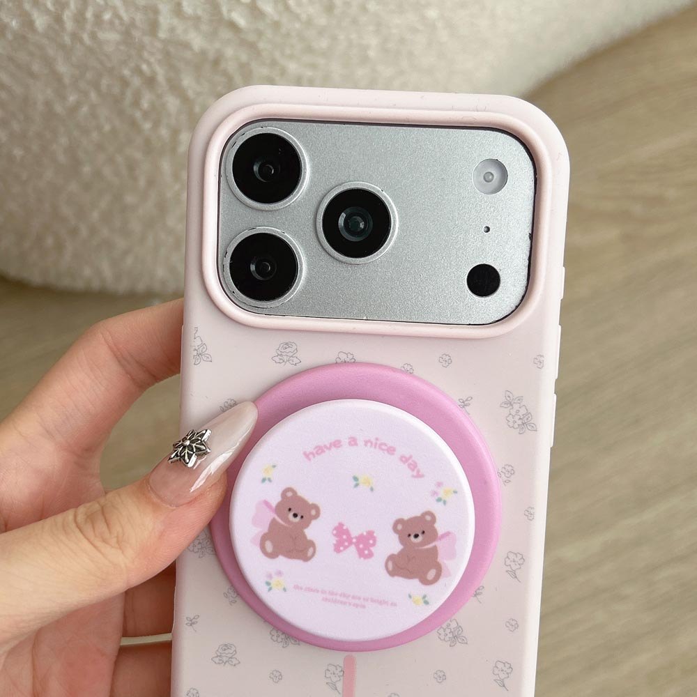 Ốp lưng TPU Tương thích với iPhone 13 14 14Pro 14ProMax 15 15Pro 15ProMax 16 16Pro 16ProMax 17 17Pro 17ProMax Vỏ nam châm họa tiết gấu nơ