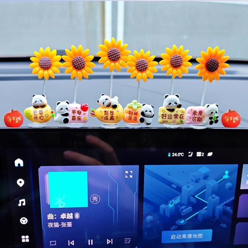 6 / 8 Chiếc Dễ Thương May Mắn Gấu Trúc Búp Bê Mô Phỏng Lắc Đầu Hoa Hướng Dương Trang Trí Ô Tô Nội Thất Ô Tô Điều Khiển Trung Tâm Sáng Tạo Đồ Chơi Trẻ Em