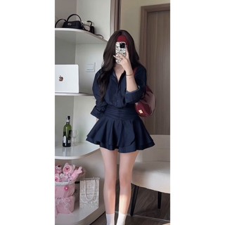 Váy Sơ Mi Bò Dài Tay Denim Xòe 2 Tầng Nhún Eo Nhẹ, Chuẩn Form Thiết Kế Dáng Ngắn Tôn Dáng