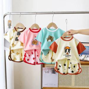 Phiên Bản Hàn Quốc Trẻ Em Tay Ngắn Phù Hợp Với Cotton Nguyên Chất Mùa Hè Phong Cách Mới Bé Trai Bé Gái Quần Short Áo Thun 80-130 Kích Thước MIVR