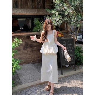Set Áo Be Peplum Mix Chân Váy Midi Dáng Dài Siêu Tôn Dáng, Sang Trọng , Set đồ bộ