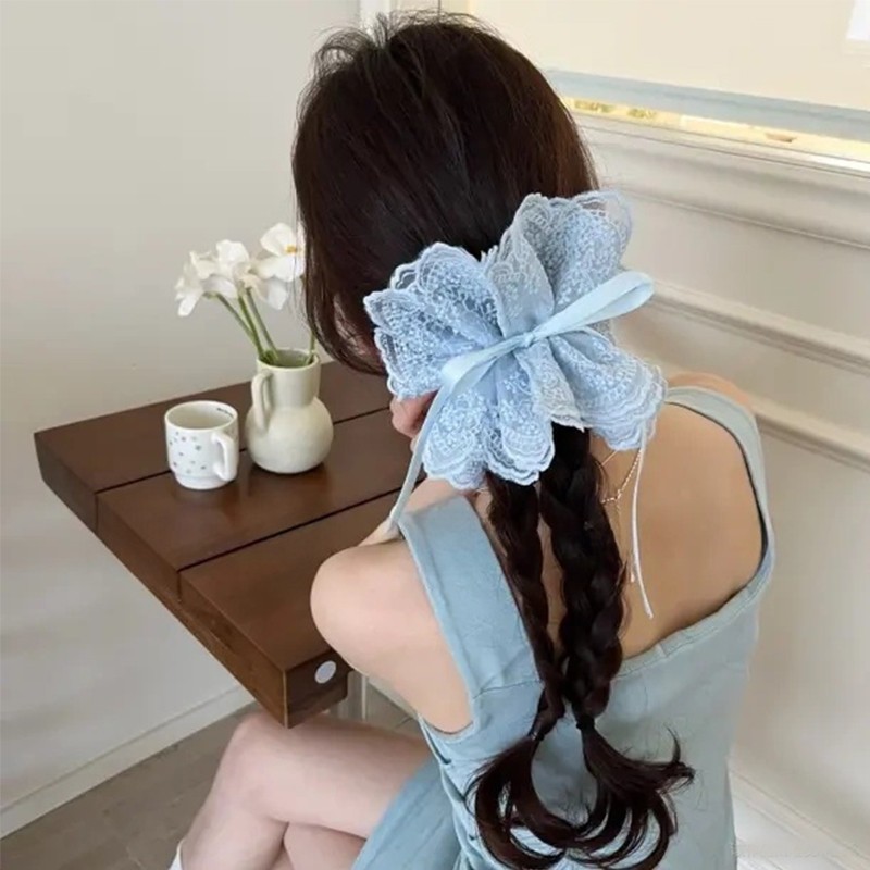 Dây Buộc Tóc Lớn Cho Người Phụ Nữ Mới Siêu Cổ Tích Nhiều Lớp Ren Scrunchies Dây Rút Dây Buộc Tóc