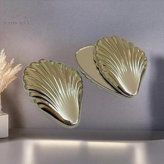[hatheaven] Gương trang điểm có thể gập lại Kim loại vỏ sò Mini hình dạng không dễ vỡ và di động Gương hai mặt thích hợp cho túi đẹp