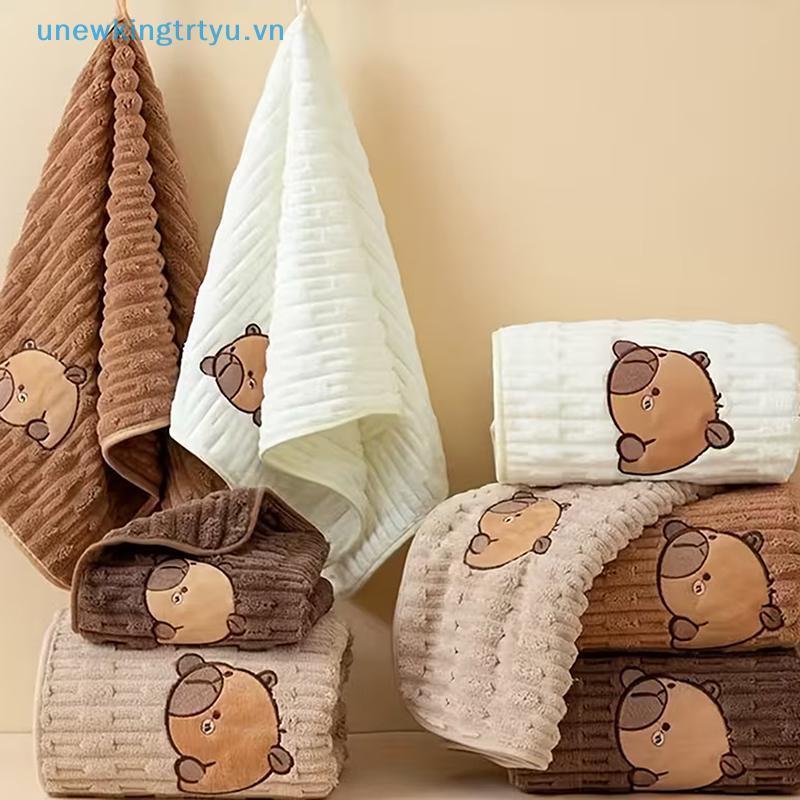 Bộ khăn tắm mặt Capybara Unewtyu 2-Pa dễ thương, lông cừu san hô siêu mềm, khăn 34x74 inch và khăn tắm 70x140 inch, siêu thấm và khô Qui-Drying VN
