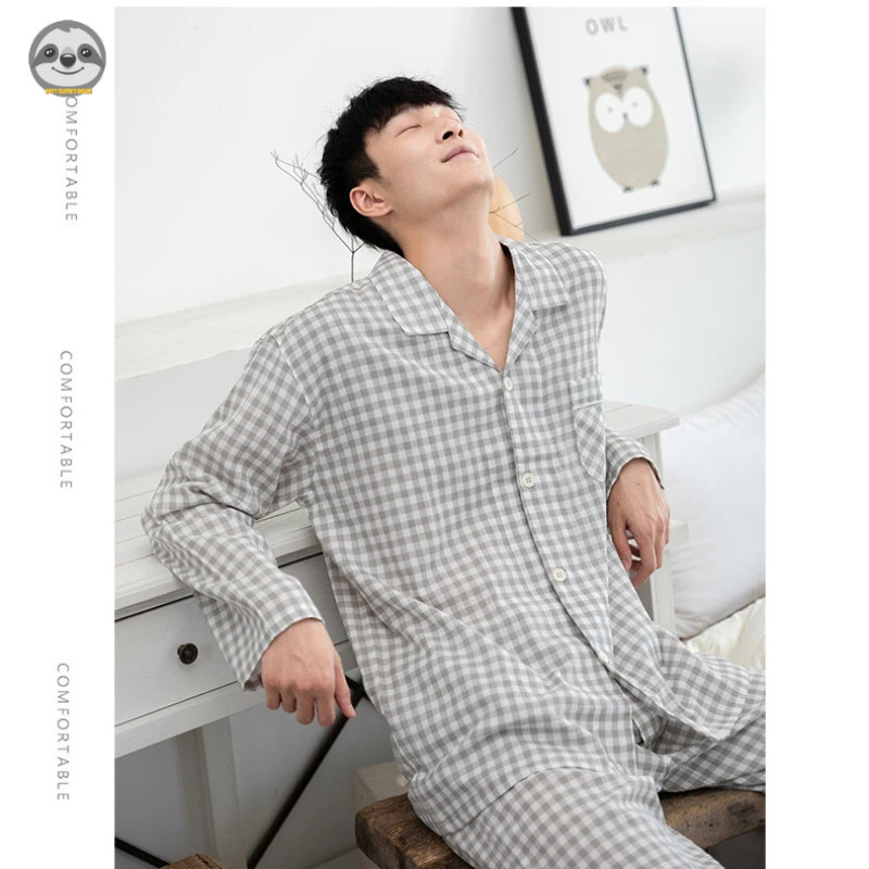Bộ đồ dài tay kẻ sọc phong cách Nhật bản bằng cotton nguyên chất, áo hoodie hai lớp cho nam và nữ, thoải mái cả khi mặc trong nhà lẫn ra ngoài