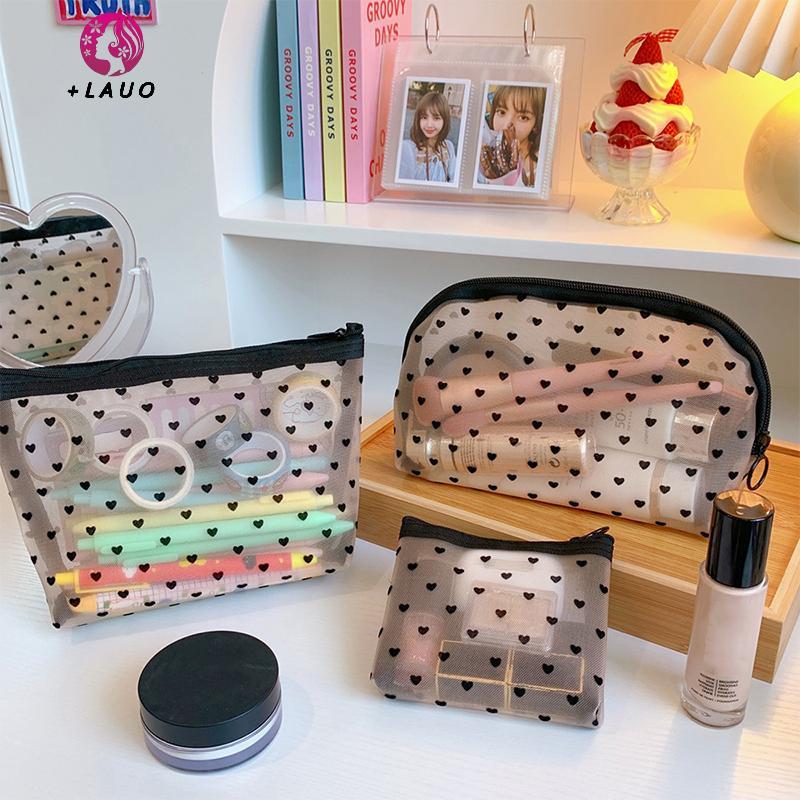 Springevenstar Love In Lưới Túi Đựng Mỹ Phẩm Di Động Vệ Sinh Tổ Chức Túi Trang Điểm Đa Năng Trong Suốt Nữ Lipsti Túi Bảo Quản Springevenstar