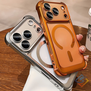 Ốp điện thoại từ tính mạ mờ sang trọng cho iPhone 17 Pro Max 16 15 14 13 Pro Max Túi khí chống sốc có nắp ống kính Vỏ mềm silicon trong suốt