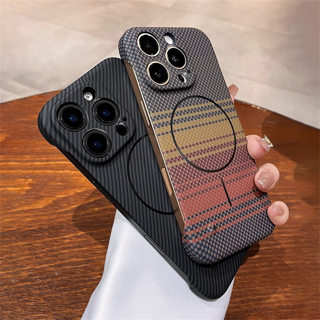 Ốp điện thoại không khung họa tiết sợi Carbon Kevlar sang trọng cho IPhone 11 12 13 14 15 16 Pro Max Vỏ Pc siêu mỏng