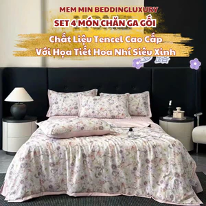 Bộ Chăn Hè Ga Chần Cotton Lụa 4 món cao cấp với họa tiết hoa nhí dễ thương và nhẹ nhàng MemminbeddingLuxury
