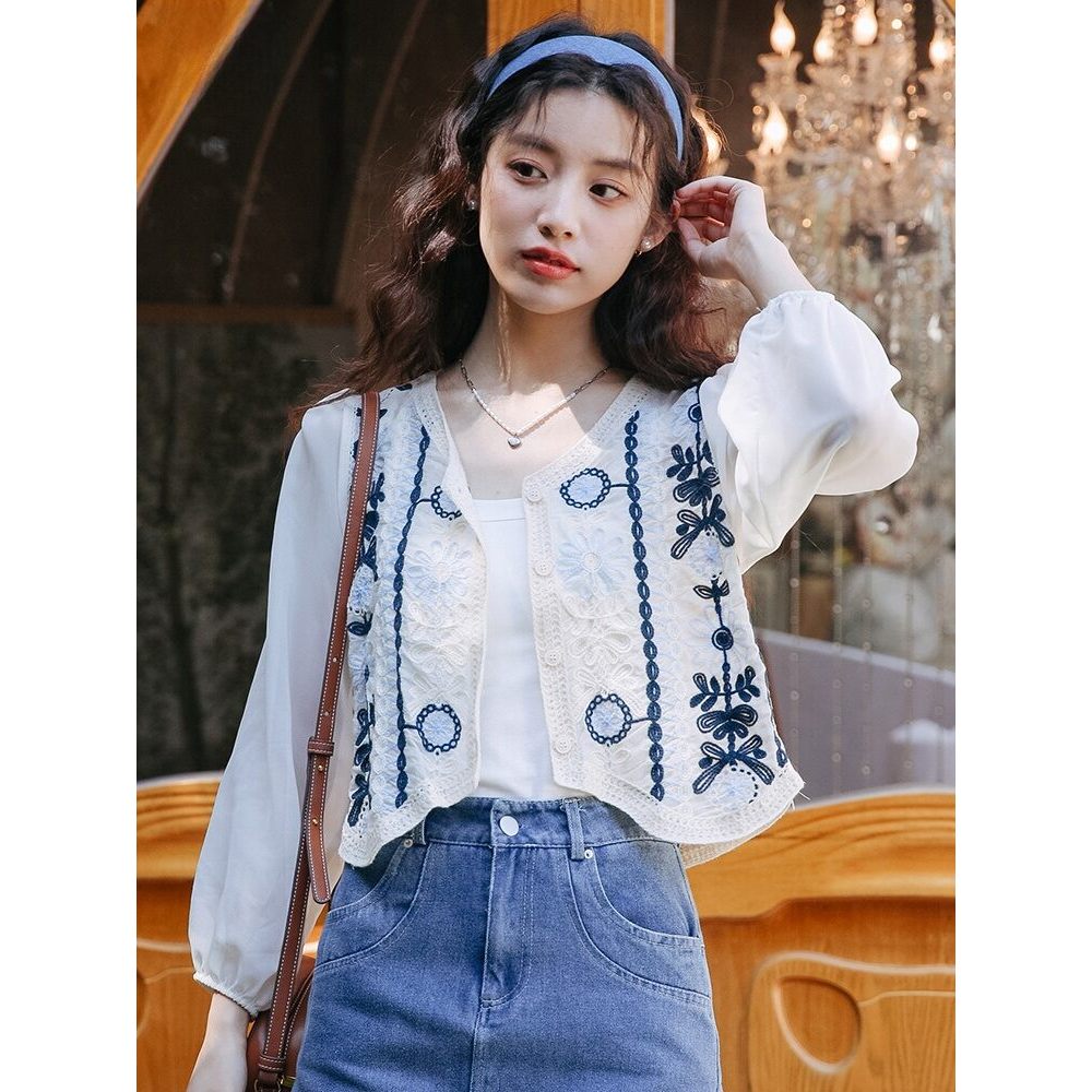 Mutu Cardigan Mỏng Phong Cách Pháp Cho Nữ, Thiết Kế Thêu Trendy Mùa Hè