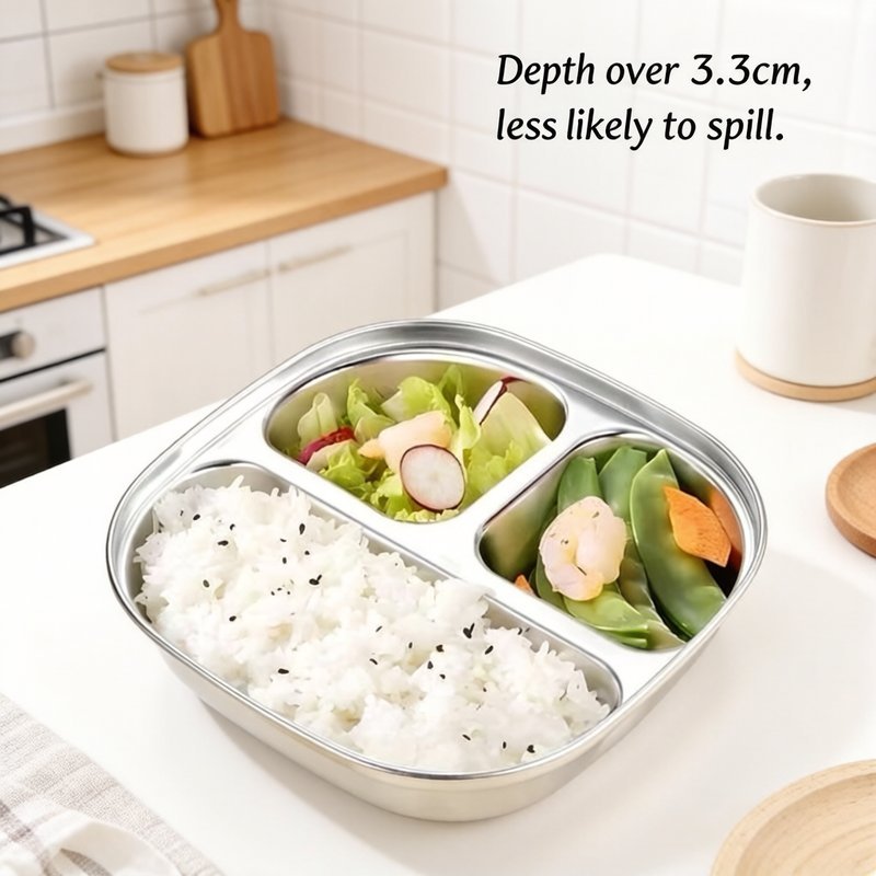 Khay cơm inox 3 ngăn thép không gỉ cho trẻ họa tiết chuột lang dễ vệ sinh nhỏ gọn an tâm tiện mang