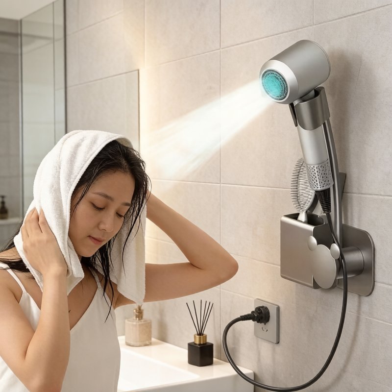 Giá treo máy sấy tóc treo tường Nhựa ABS cao cấp chống gỉ 360 độ xoay tiết kiệm không gian phòng tắm