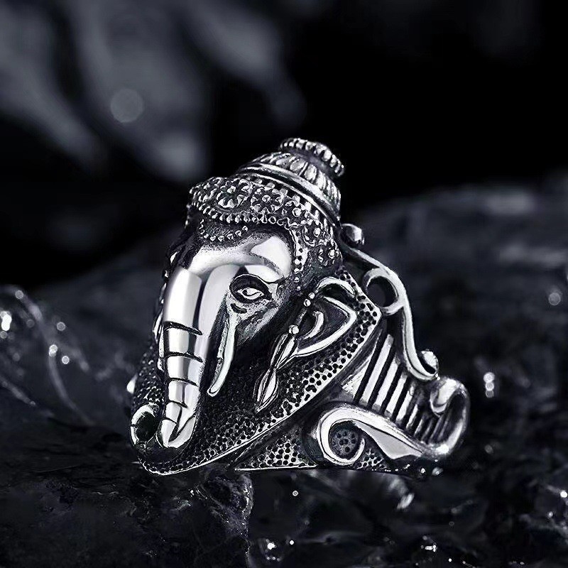 Vintage Vintage Vintage Thủ Công Voi Cá Tính Bạc Thái Lan Tính Khí Nhẫn Nam