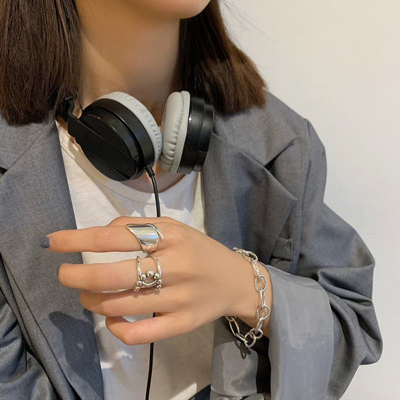 Phụ kiện thời trang nữ mới: Nhẫn bất đối xứng độc đáo, Edgy, có thể điều chỉnh
