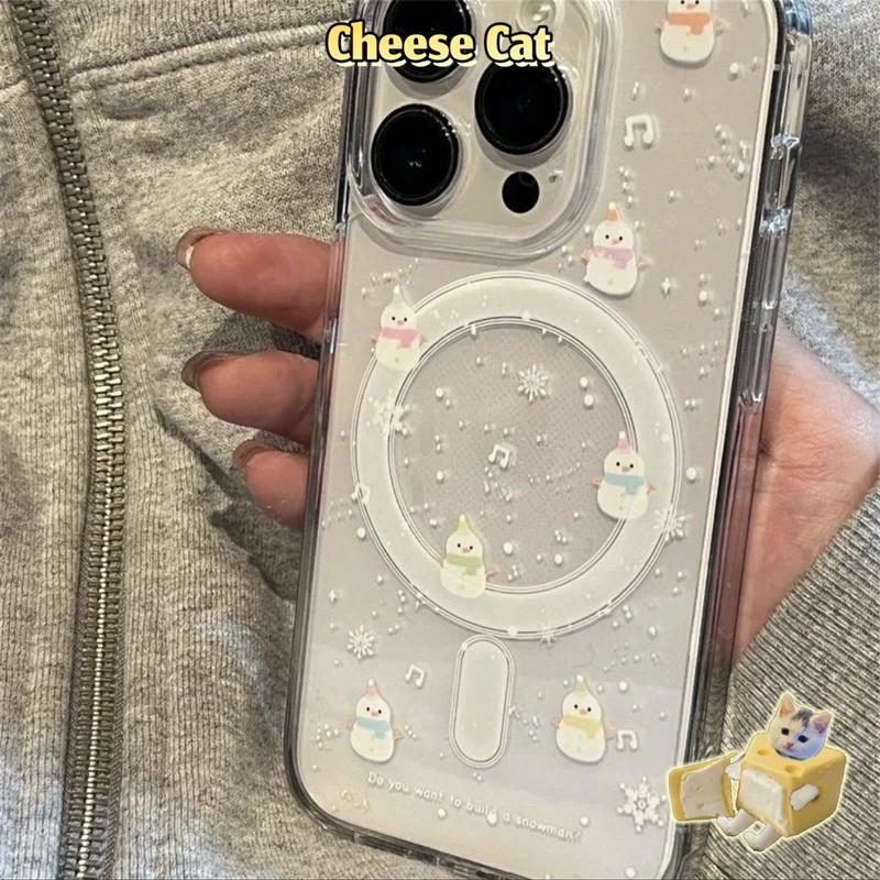 Ốp điện thoại trong suốt có nam châm hình bánh mèo dễ thương cho iPhone 15 16 17 11 12 13 14 Pro Max XR Xs Max 8 7 Plus