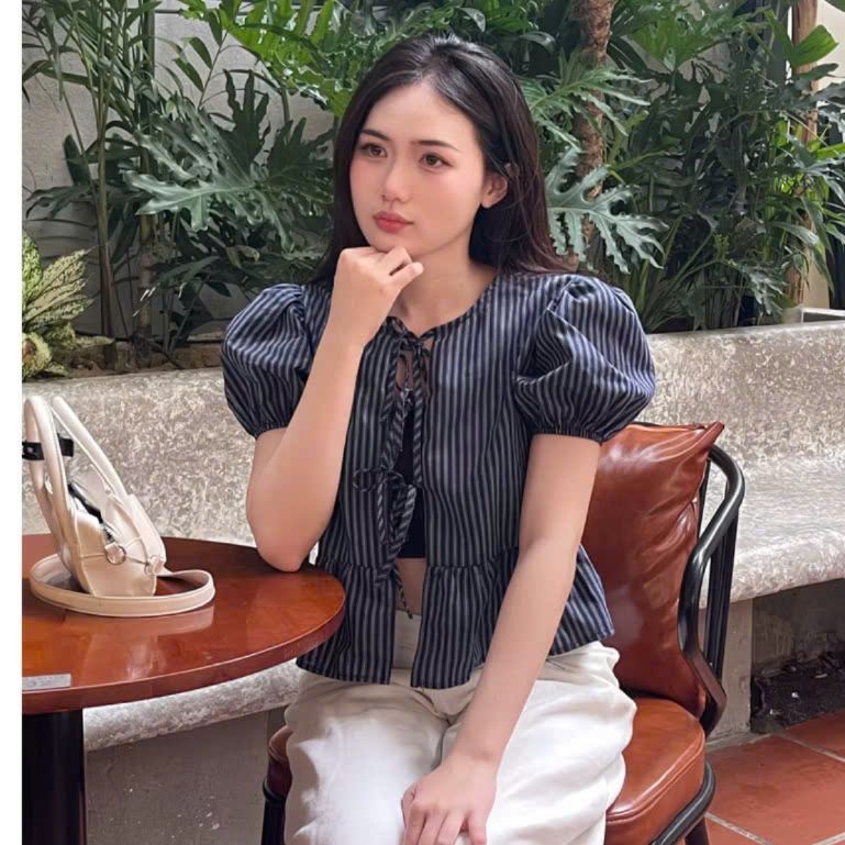 [KÈM ÁO QUÂY ] ÁO BABYDOLL KẺ BUỘC NƠ MA6739 - Sam Botique