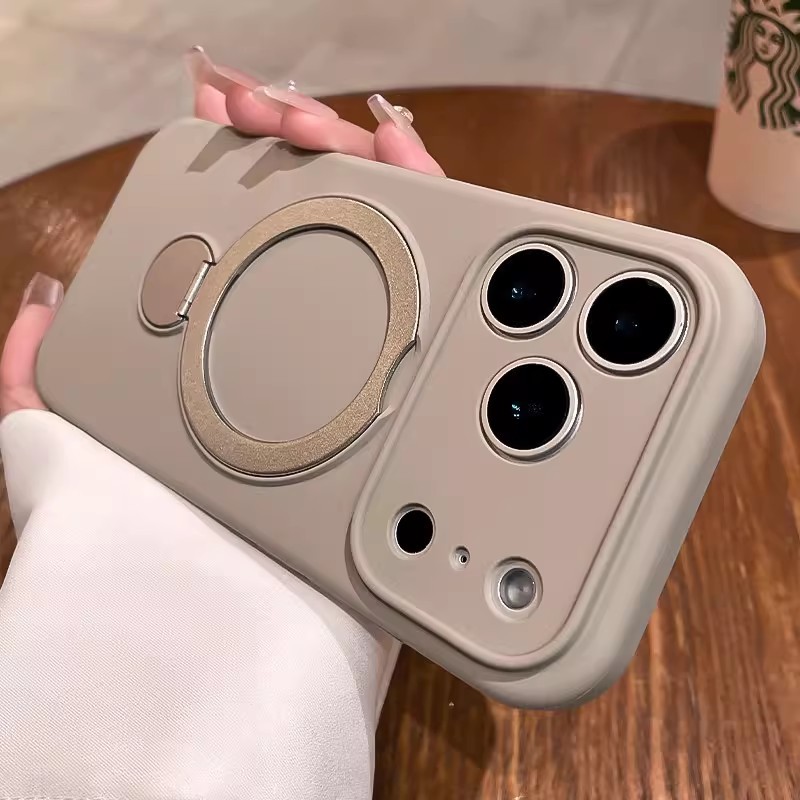 Ốp lưng silicone giá đỡ kim loại xoay 360° cho iPhone 17/16/15/14/13 Pro Max | Chống sốc chống bẩn chống rơi