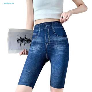 Quần short denim giả jean nữ, co giãn, thoáng khí, dây thắt lưng, thoải mái cho đi xe đạp, chạy bộ