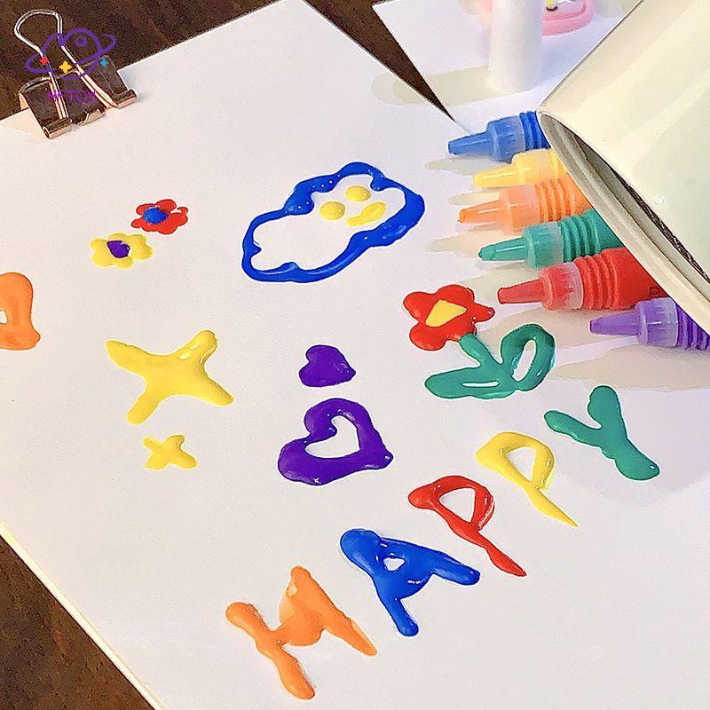 HFTOY 6 Cái Bút bong bóng in 3D DIY Ink Puffy Paint Pen Like Popcorn Pen Thiệp chúc mừng sinh nhật Handmade Quà tặng trẻ em ~