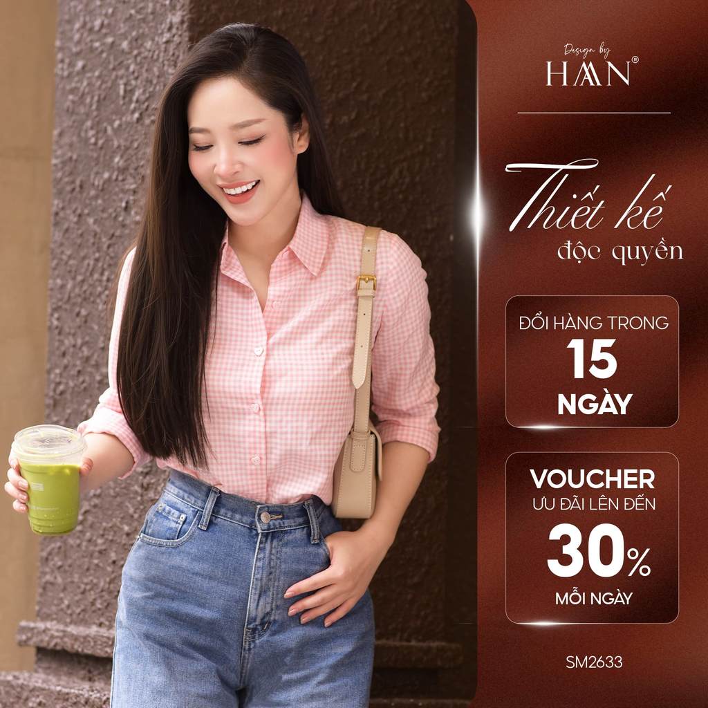 Áo Sơ Mi Nữ Kẻ Hồng/Xanh Pastel Dài Tay Form Vừa,  Chất Vải Thô Xốp Mềm Mại HAAN Design SM2633