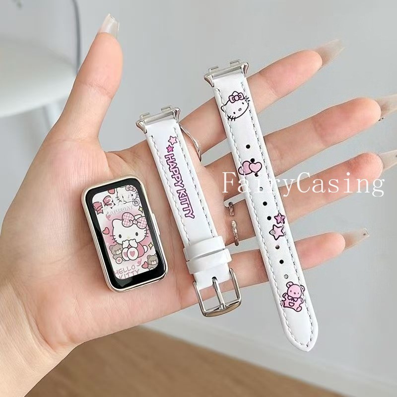 Dây đeo bằng da in hình hoạt hình cho Huawei Band 11 Pro 10 9 8 Vòng đeo tay thay thế cho Huawei Watch Fit 3 4 4pro Watchband
