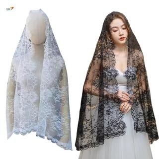 Khăn choàng cưới ren đen Mantilla dài dành cho nữ
