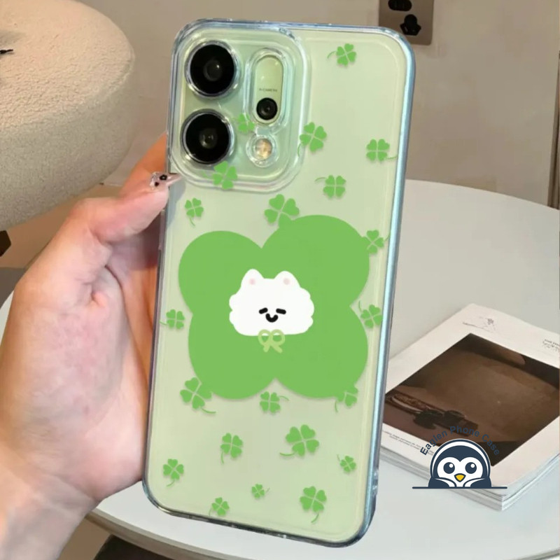 Ốp Điện Thoại Apple Xanh Hoạt Hình Dễ Thương Cho Redmi Note 15 14 13 Pro Plus 12 Turbo 11 Pro Plus 11E 11 SE 11T Pro Plus 11S 4G 5G Vỏ Cỏ Ba Lá Chó Mèo Bốn Lá Trong Suốt Ốp Lưng Mềm