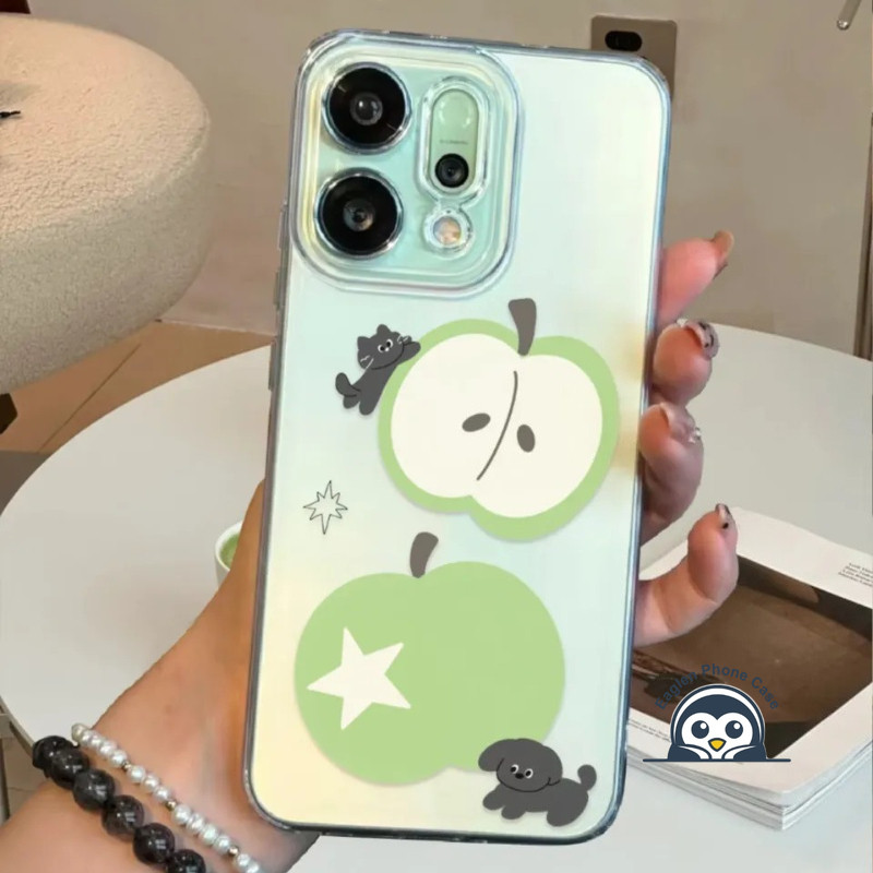 Ốp Điện Thoại Apple Xanh Hoạt Hình Dễ Thương Cho Redmi Note 15 14 13 Pro Plus 12 Turbo 11 Pro Plus 11E 11 SE 11T Pro Plus 11S 4G 5G Vỏ Cỏ Ba Lá Chó Mèo Bốn Lá Trong Suốt Ốp Lưng Mềm