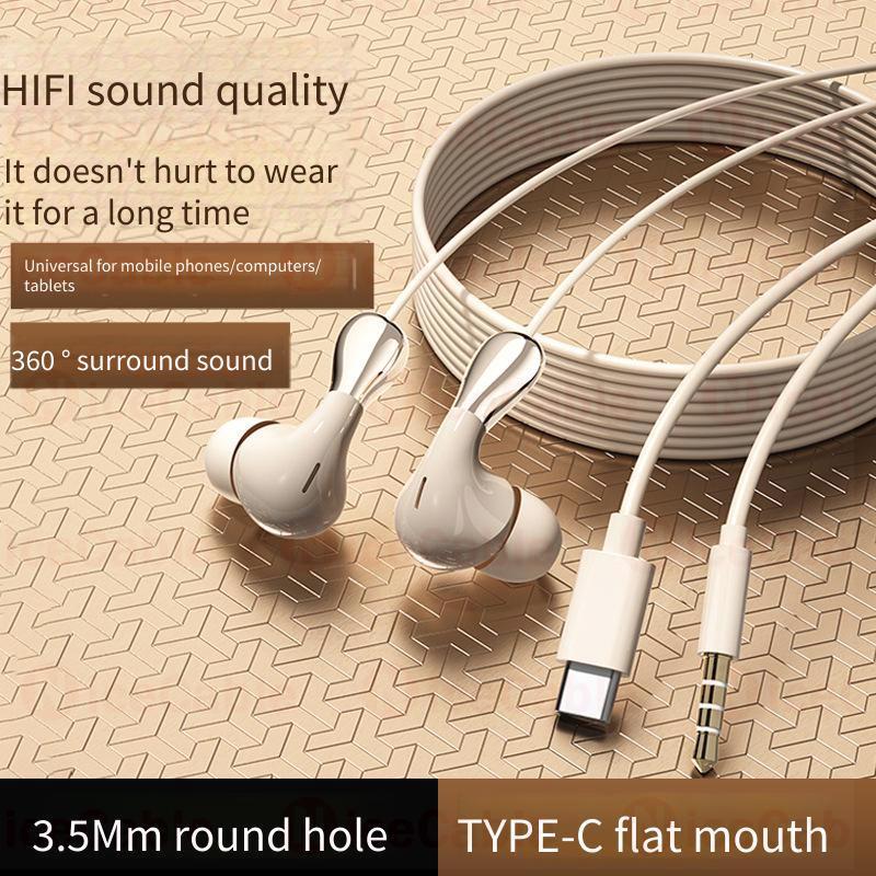 Tai nghe nhét tai âm thanh nổi HiFi có dây jack Type-C/3.5mm, mic tích hợp, điều khiển đường âm, giảm tiếng ồn