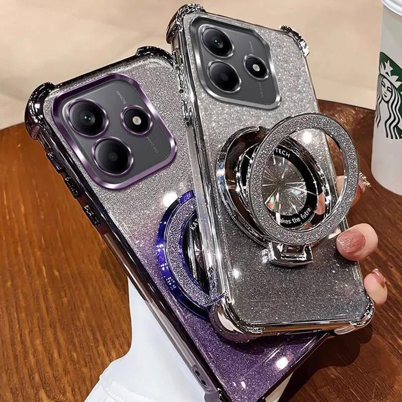 Vỏ Chống Sốc Trong Suốt Gradient Cho Honor 600 Lite Pro honor600lite 5G Lấp Lánh Bling Mềm TPU Silicon Ốp điện thoại Túi Khí Bảo Vệ Mặt Sau Với Giá Đỡ Nhẫn Từ Tính 600Lite