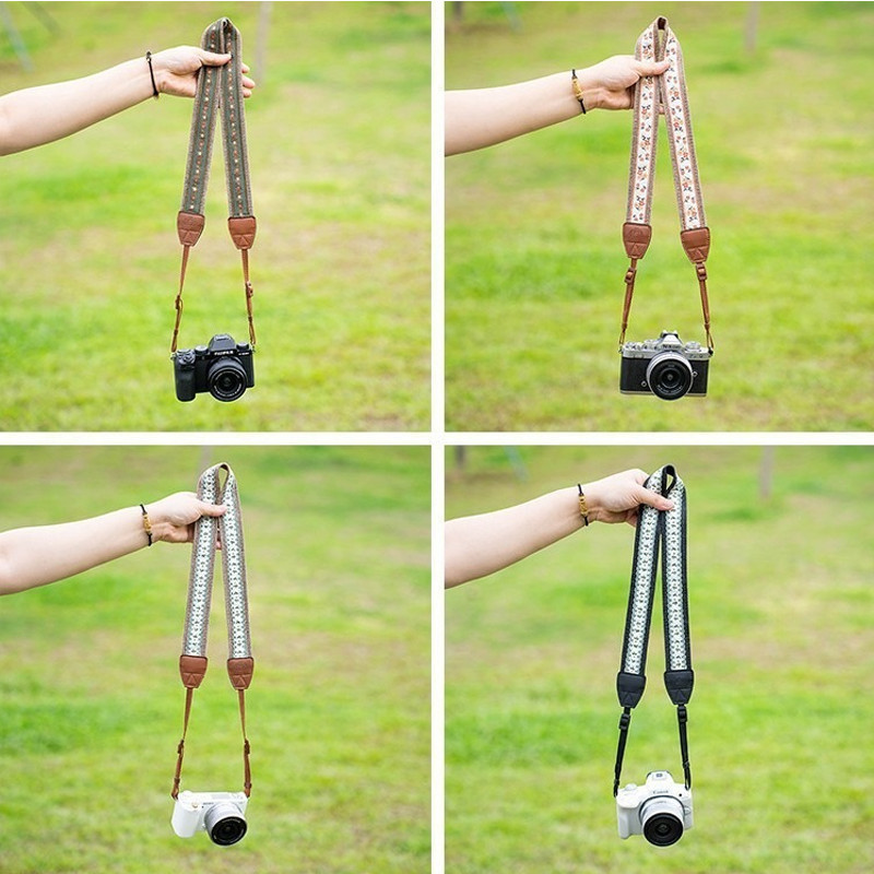 Dây Đeo Máy Ảnh Vintage Thêu Hoa - Camera Strap Canvas Cổ Điển, Phù Hợp Sony, Fuji, Canon, Nikon, Máy Film