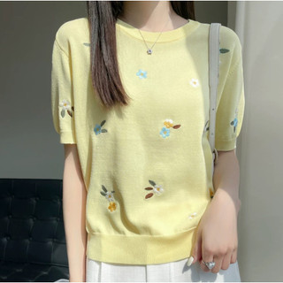 Áo Thun Nữ Tay Ngắn Mỏng Như Silk Đá Quý, Cổ Tròn, Phù Hợp Mùa Hè