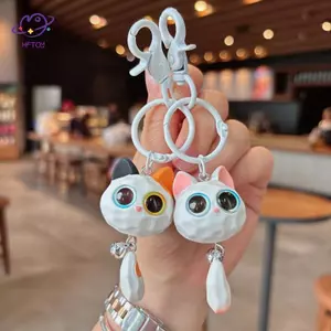 HFTOY Dễ Thương Mắt To Mèo Đầu Móc Khóa Tinh Tế Chống Mất Đầu Mèo Mặt Dây Chuyền Sáng Tạo Chất Lượng Cao 3D Hoạt Hình Móc Khóa Cặp Đôi ~