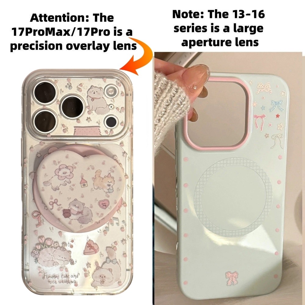 Giá đỡ từ tính Cat Garden Side Love Heart Vỏ điện thoại mềm cho iPhone 17 Pro Max 16 15 14 13 Vỏ bảo vệ chống sốc