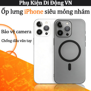 Ốp lưng iPhone từ tính siêu mỏng nhám mờ chống vân tay kèm kính camera cho iPhone 14 15 16 17 Pro Max