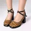 VNTMLH34-43 Kích Thước Lớn Thời Trang Da Báo In Ngón Chân Tròn Gót Dày Gợi Cảm Tất Cả Trận Đấu Giày Đơn Khâu Chữ Thập Dây Đeo Sau Dây Mary Jane Giày