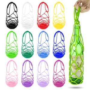 Silicone Chai Rượu Túi Bảo Quản Lưới Giỏ Có Thể Tái Sử Dụng Chai Nước Tote Túi Cốc Thảm Cho Dã Ngoại Đồ Uống Ngoài Trời Người Tổ Chức