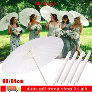 NUSPACE 1 Chiếc Ô Giấy, Đồ Dùng Cưới Trắng Truyền Thống DIY Handmade, Đường Kính Bền 60 / 84cm Trống Tay Cầm Dài Đạo Cụ Chụp Ảnh Cho Tiệc Cưới Kỷ Niệm