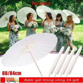NUSPACE 1 Chiếc Ô Giấy, Đồ Dùng Cưới Trắng Truyền Thống DIY Handmade, Đường Kính Bền 60 / 84cm Trống Tay Cầm Dài Đạo Cụ Chụp Ảnh Cho Tiệc Cưới Kỷ Niệm