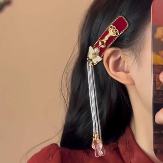 Kẹp Tóc Hình Bướm Đỏ Ngọc Trai - Phong Cách Dân Tộc Mới