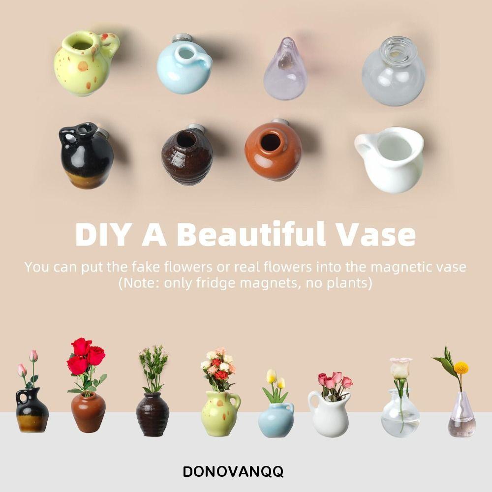 DONOVANQQ 8 Miếng Dán Tủ Lạnh Bình Hoa, Bình Nam Châm Tủ Lạnh Nhựa DIY, Cá Tính Dễ Thương Tinh Tế 3D Sáng Tạo Nam Châm Tủ Lạnh Nhà Bếp