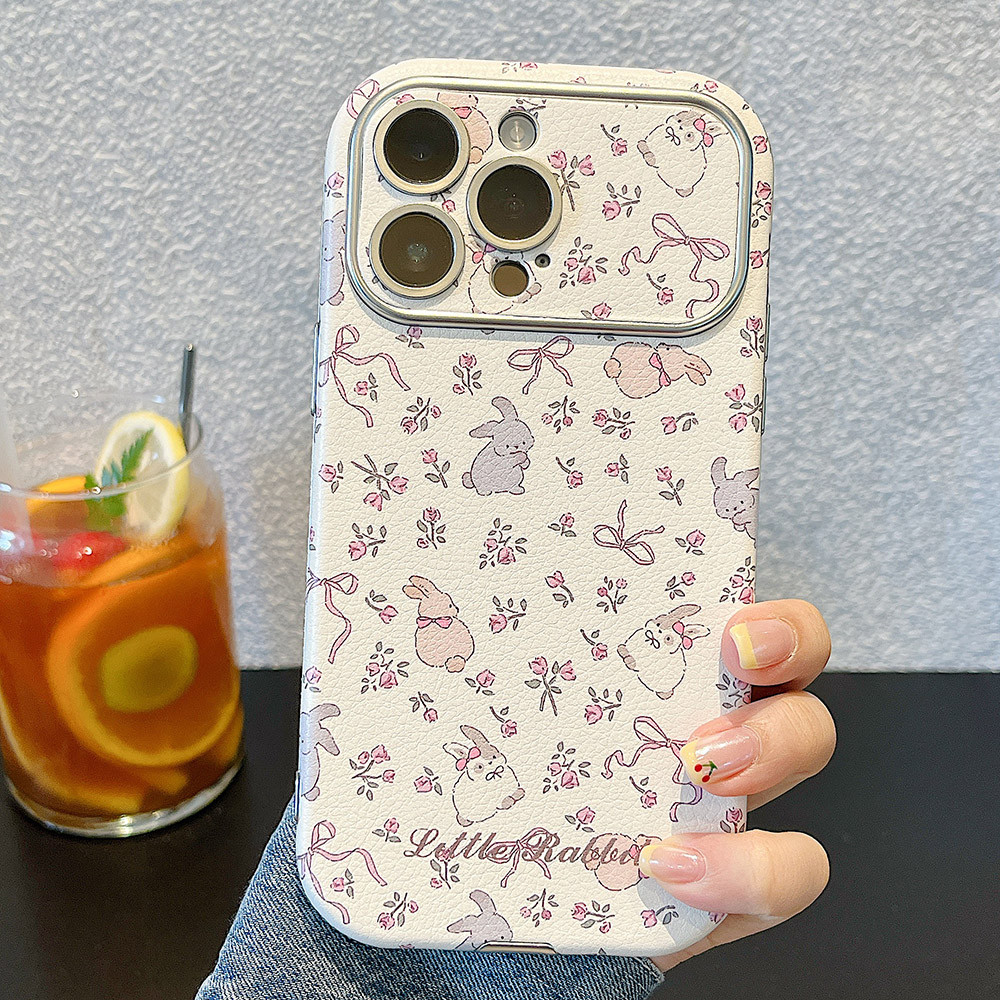 Ốp điện thoại da cửa sổ búp bê thỏ 3D cho iPhone 17 Pro Max 16 15 14 13 Vỏ bảo vệ chống sốc