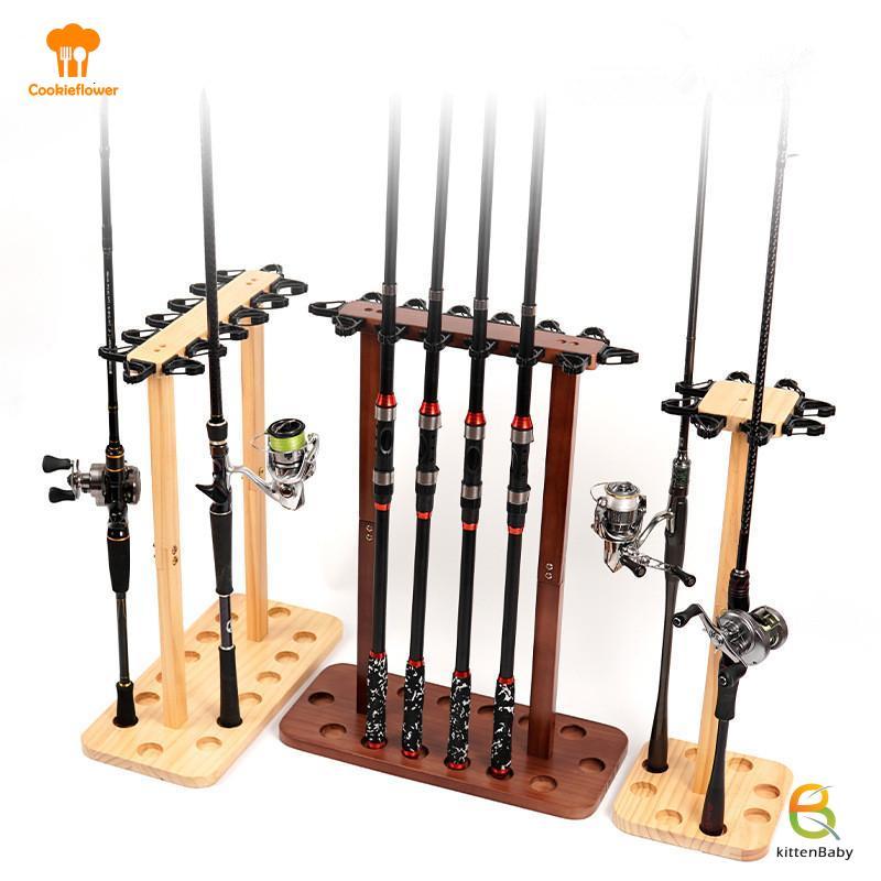 [Kitten-t] 1 CÁI Giá câu cá đứng sàn gỗ nguyên khối 8 khe​ – - Giá đỡ màn hình phẳng có khe cắm silicon Phù hợp với tất cả các loại cần câu mới