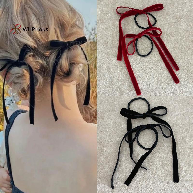 < WHPHous-t > 2 Chiếc Dây Buộc Tóc Nơ Nhung Đỏ Thời Trang Cho Nữ Cô Gái Năm Mới Phụ Kiện Tóc Nơ Dây Cao Su Kẹp Tóc