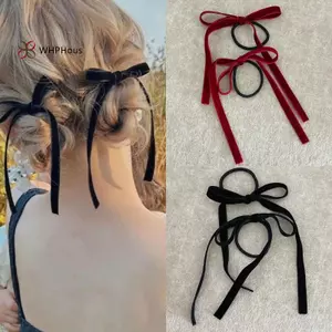 < WHPHous-t > 2 Chiếc Dây Buộc Tóc Nơ Nhung Đỏ Thời Trang Cho Nữ Cô Gái Năm Mới Phụ Kiện Tóc Nơ Dây Cao Su Kẹp Tóc