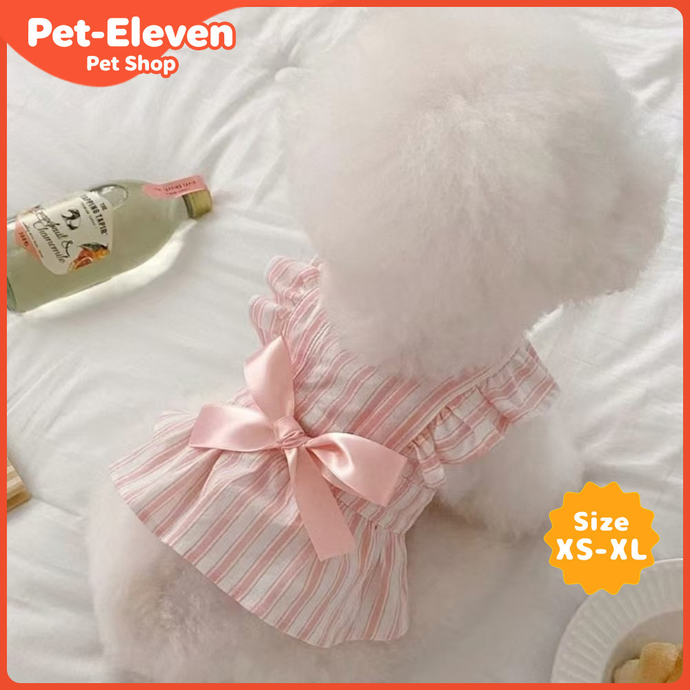 [Pet-Eleven] Quần áo dễ thương cho mèo Chó Váy sọc tay bay nhỏ dễ thương Chó nhỏ Teddy Vàng Gradient Quần áo mèo Muppet