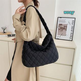 Túi đeo vai kẻ sọc WOAY Cotton có đệm nhẹ Túi đeo nách lớn