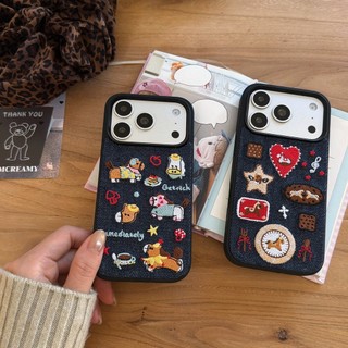 Hoạt Hình Dễ Thương Thêu Làm Giàu Ngựa Xanh Denim Vải Ốp Lưng Điện Thoại iPhone 17Promax 17pro 14 15 16 Pro Max 13 Chống Sốc Nữ Vỏ Di Động